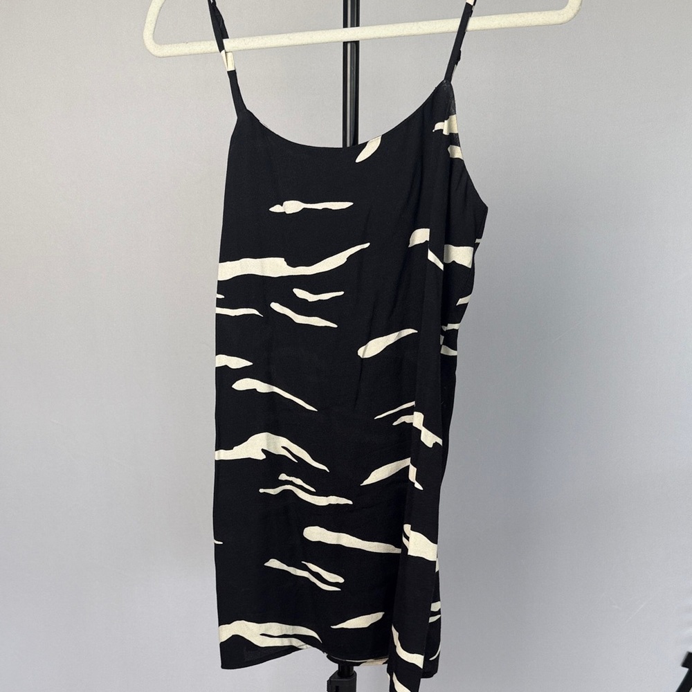 Reformation Black and Cream Abstract Mini Dress